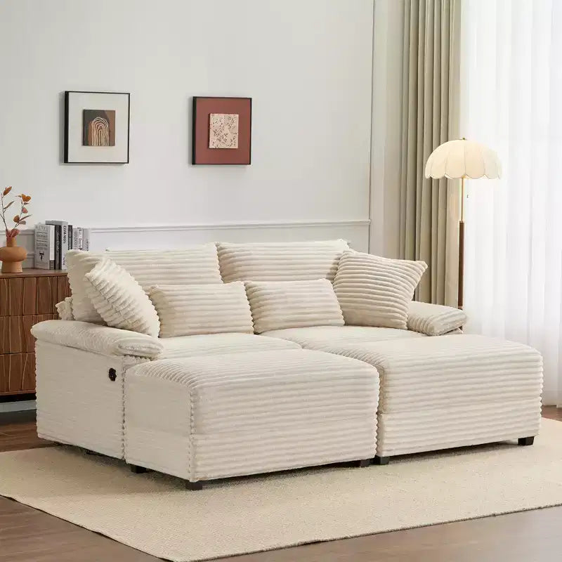 Ensemble de double chaise longue Whisen avec pouf réversible et rangement