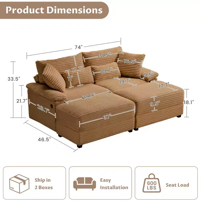 Ensemble de double chaise longue Whisen avec pouf réversible et rangement