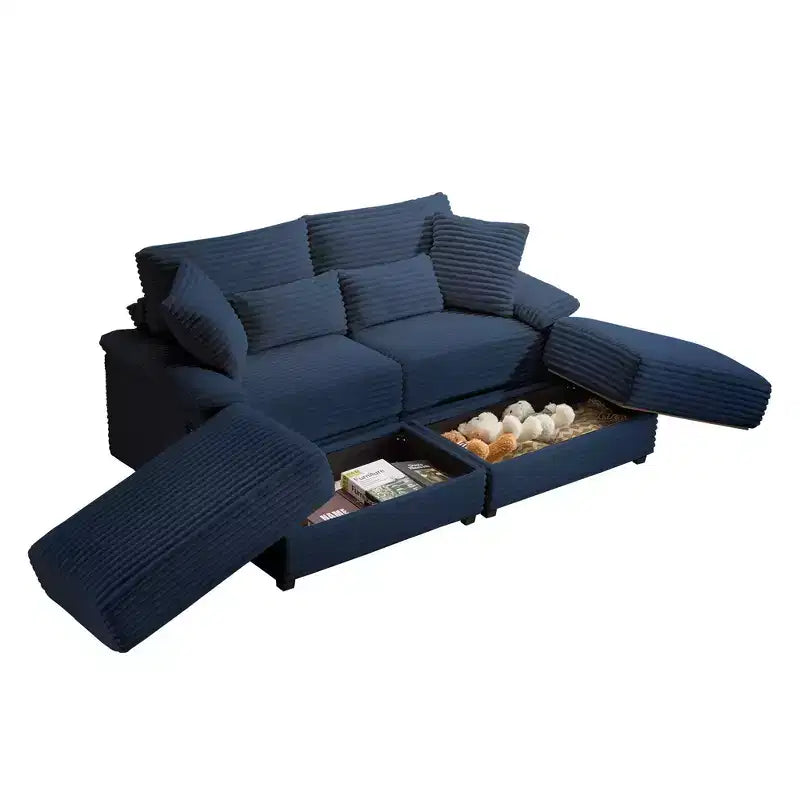Ensemble de double chaise longue Whisen avec pouf réversible et rangement