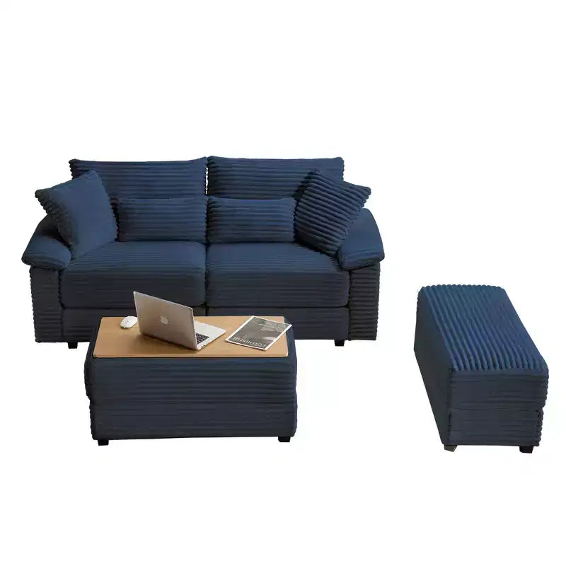 Ensemble de double chaise longue Whisen avec pouf réversible et rangement