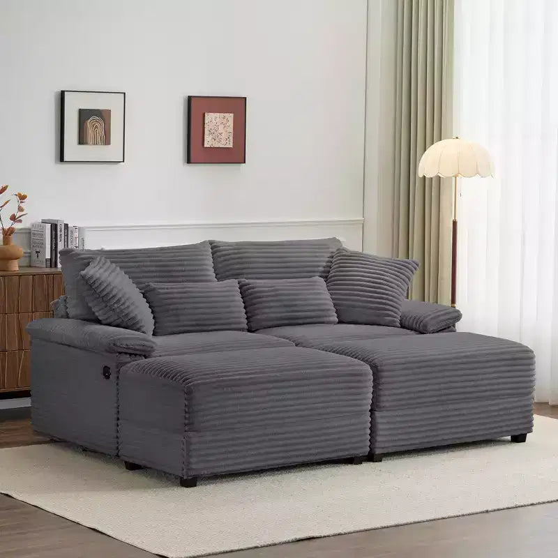 Ensemble de double chaise longue Whisen avec pouf réversible et rangement