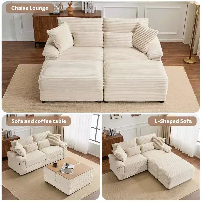 Ensemble de double chaise longue Whisen avec pouf réversible et rangement