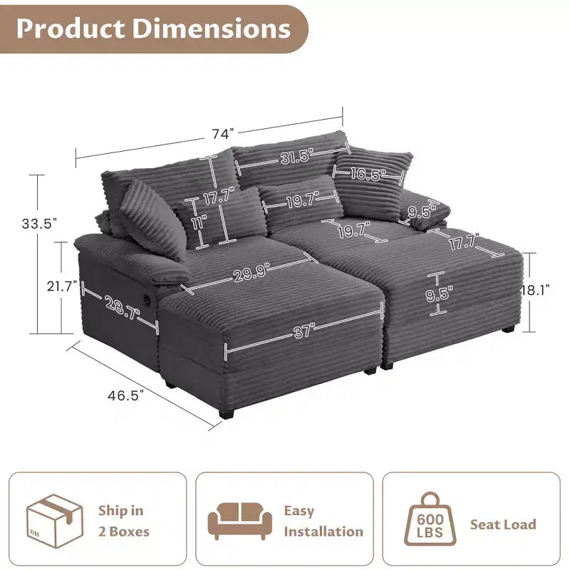 Ensemble de double chaise longue Whisen avec pouf réversible et rangement