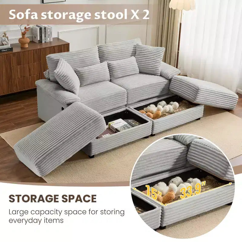 Ensemble de double chaise longue Whisen avec pouf réversible et rangement