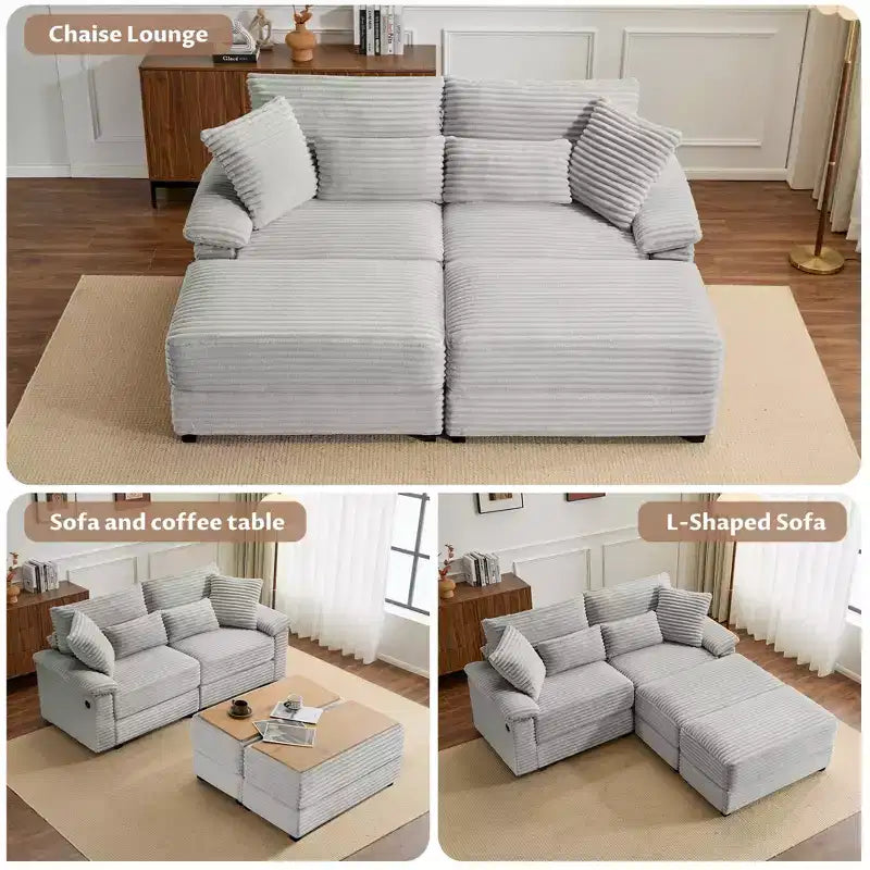 Ensemble de double chaise longue Whisen avec pouf réversible et rangement