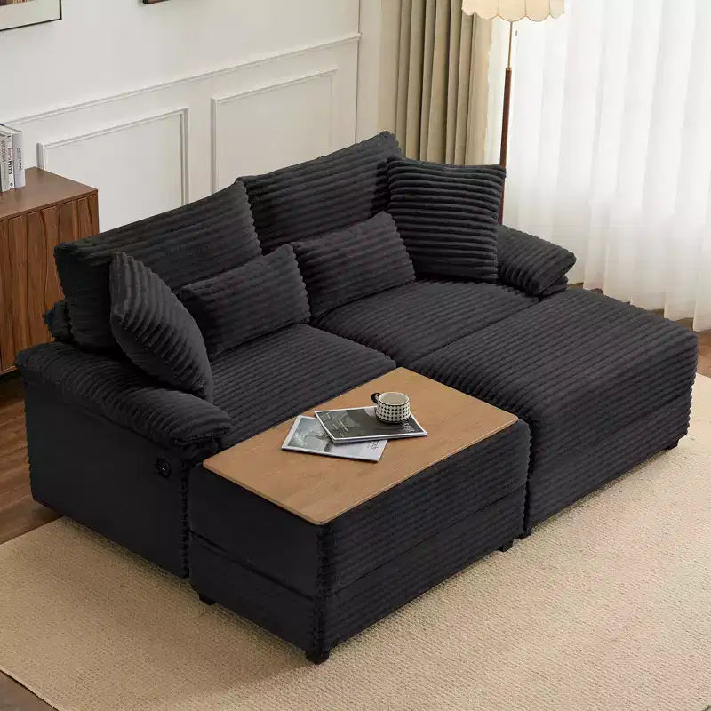 Ensemble de double chaise longue Whisen avec pouf réversible et rangement