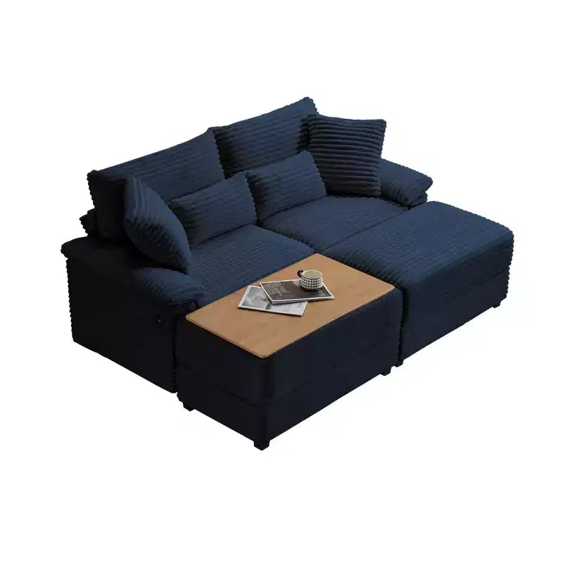 Ensemble de double chaise longue Whisen avec pouf réversible et rangement