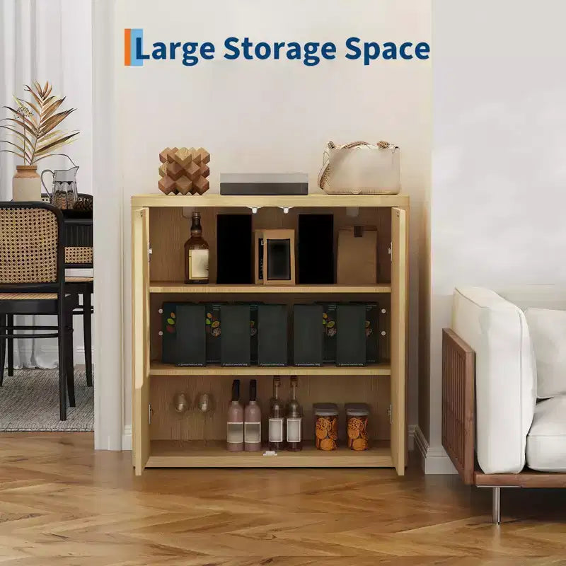 34 Armoire de buffet, meuble de bar à café cannelé pour entrée, placard de sol en bois avec étagères réglables, meuble console média pour salon