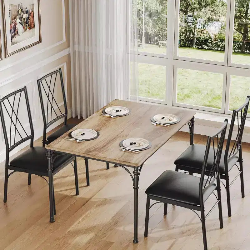 Ensemble de table à manger 5 pièces COZONY avec 4 chaises, table à manger rectangulaire et chaises rembourrées pour la cuisine, la salle à manger ou le coin petit-déjeuner