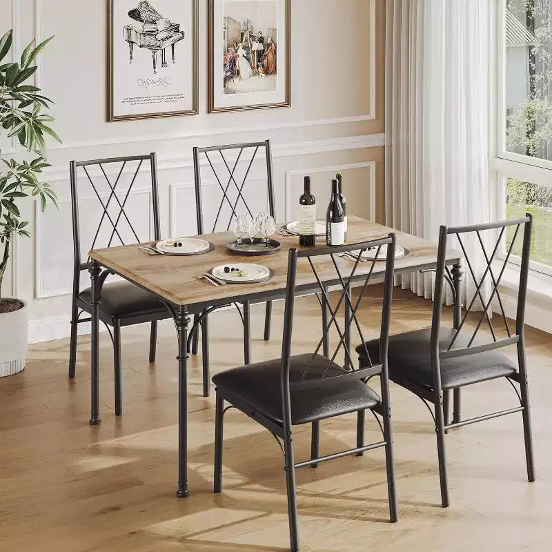 Ensemble de table à manger 5 pièces COZONY avec 4 chaises, table à manger rectangulaire et chaises rembourrées pour la cuisine, la salle à manger ou le coin petit-déjeuner