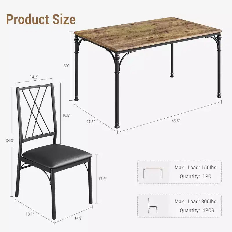 Ensemble de table à manger 5 pièces COZONY avec 4 chaises, table à manger rectangulaire et chaises rembourrées pour la cuisine, la salle à manger ou le coin petit-déjeuner