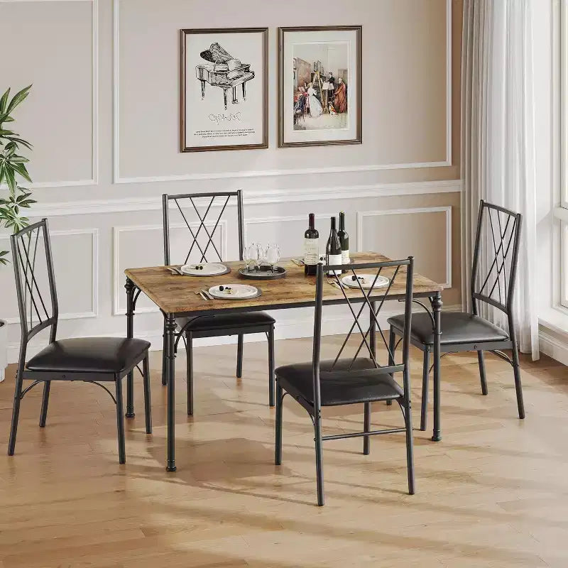 Ensemble de table à manger 5 pièces COZONY avec 4 chaises, table à manger rectangulaire et chaises rembourrées pour la cuisine, la salle à manger ou le coin petit-déjeuner