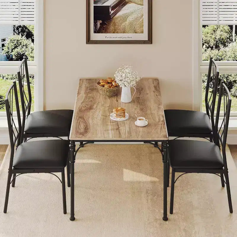 Ensemble de table à manger 5 pièces COZONY avec 4 chaises, table à manger rectangulaire et chaises rembourrées pour la cuisine, la salle à manger ou le coin petit-déjeuner
