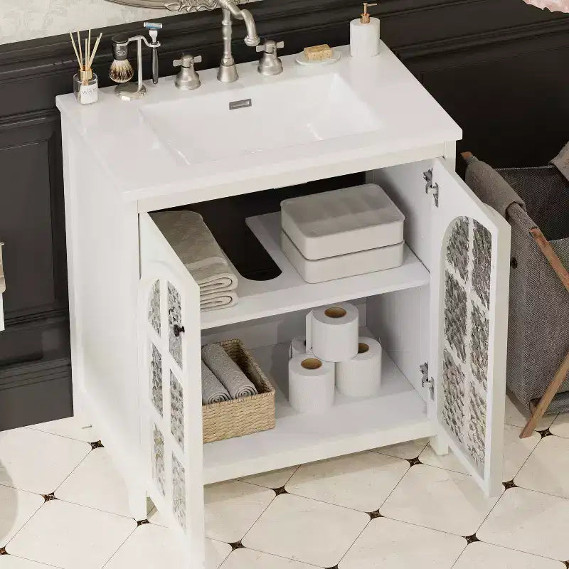 Meuble-lavabo de salle de bain Bestier 31 pouces style ferme avec évier en céramique et armoire de salle de bain rustique vintage