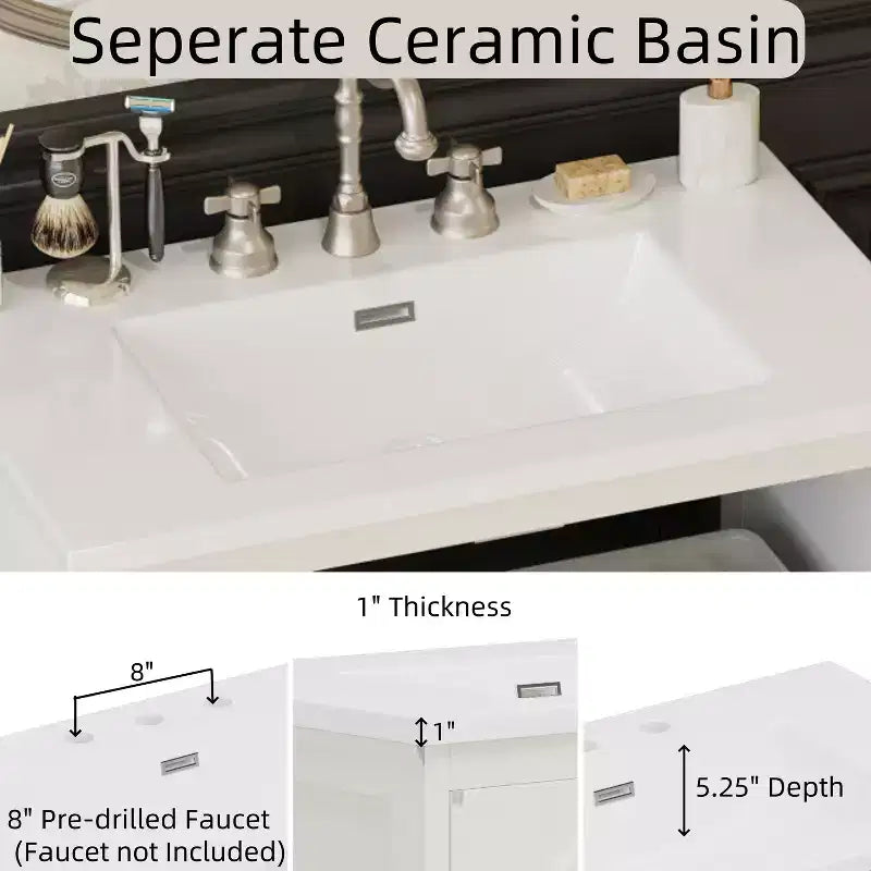 Meuble-lavabo de salle de bain Bestier 31 pouces style ferme avec évier en céramique et armoire de salle de bain rustique vintage