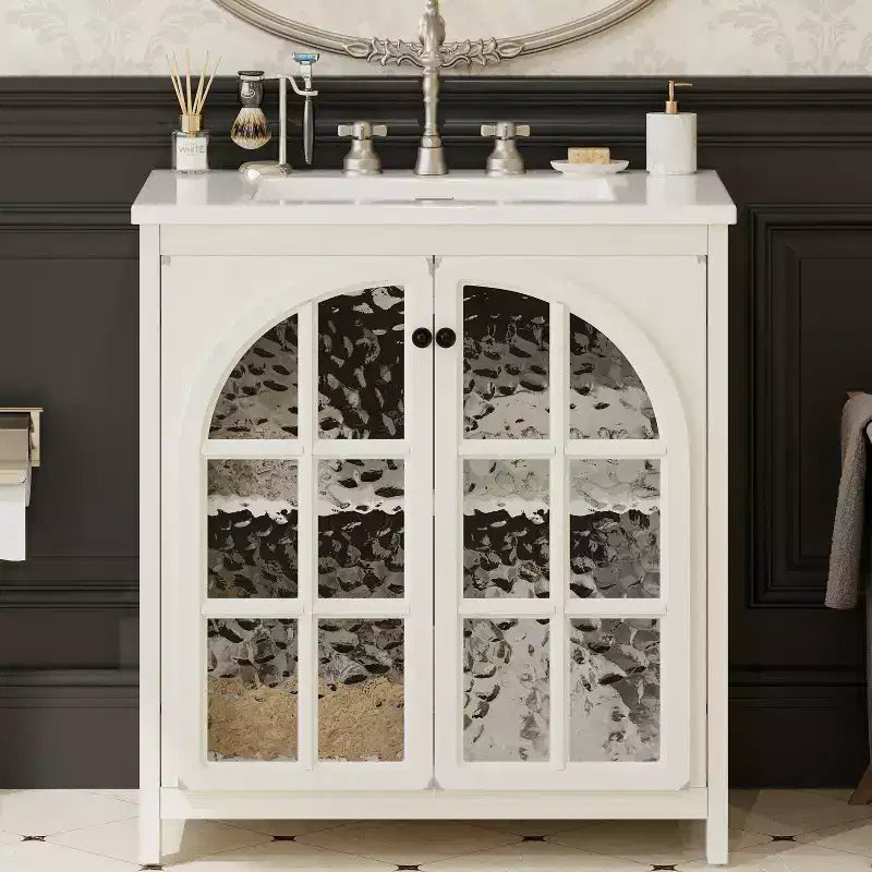 Meuble-lavabo de salle de bain Bestier 31 pouces style ferme avec évier en céramique et armoire de salle de bain rustique vintage