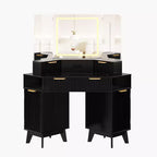Meuble-lavabo d'angle de 48 po, Coiffeuse à cannelures avec plateau en verre, pour chambre à coucher