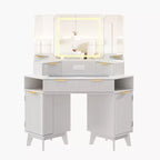 Meuble-lavabo d'angle de 48 po, Coiffeuse à cannelures avec plateau en verre, pour chambre à coucher