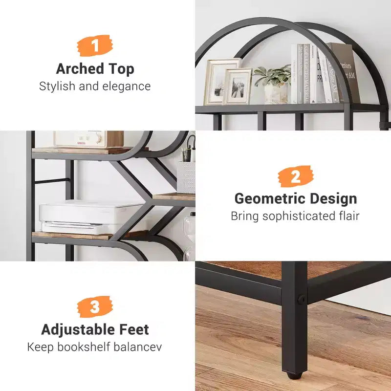 Étagère arquée à 6 niveaux, bibliothèque de 208 cm de haut avec cadre en métal, étagère de rangement ouverte pour chambre à coucher, salon, bureau à domicile