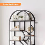 Étagère arquée à 6 niveaux, bibliothèque de 208 cm de haut avec cadre en métal, étagère de rangement ouverte pour chambre à coucher, salon, bureau à domicile