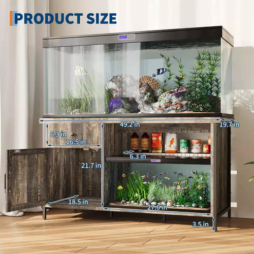 Meuble de support pour aquarium de 284 litres, support pour aquarium avec prises de courant et éclairage LED - Meuble de support pour terrarium robuste avec armoire de rangement, tiroir et étagère