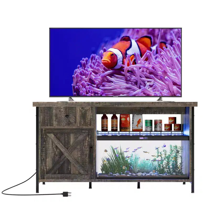 Meuble de support pour aquarium de 284 litres, support pour aquarium avec prises de courant et éclairage LED - Meuble de support pour terrarium robuste avec armoire de rangement, tiroir et étagère