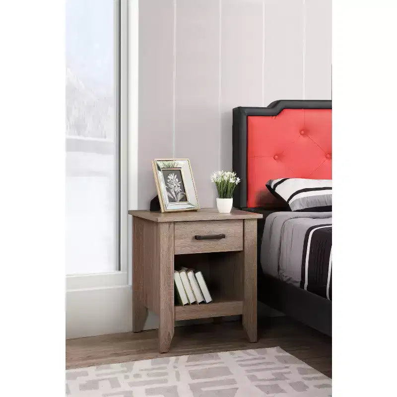 HomeStock 24 in.H x 21 in W Rectangle Brown Finish Single Drawer Wood Nighstand For Living Room and Bedroom