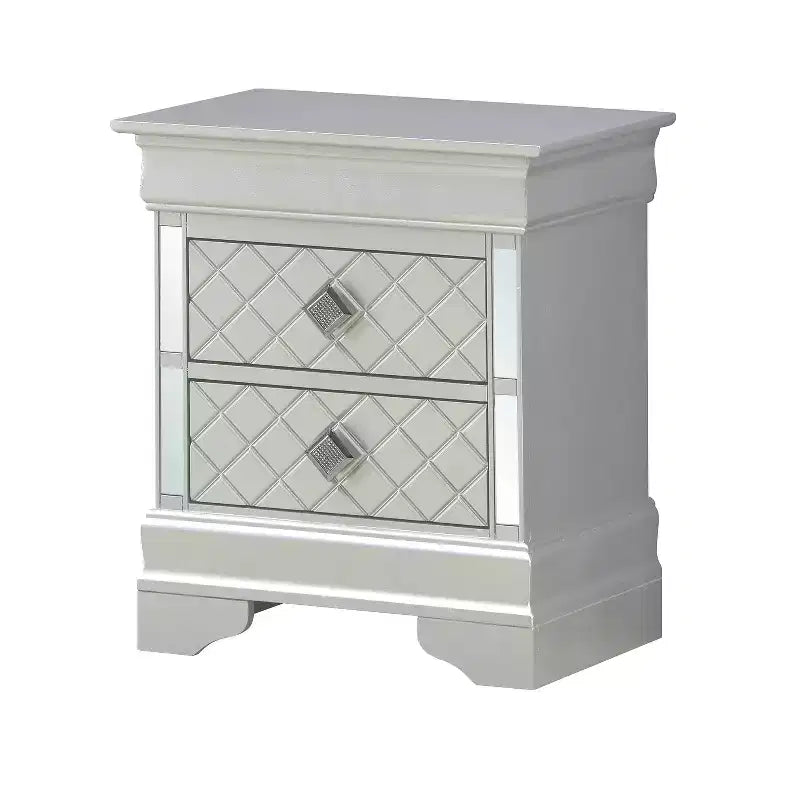 HomeStock 24 in.H x 21 in W Rectangle Silver Finish 2 Drawers Metal Nighstand For Living Room and Bedroom