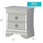 Table de chevet rectangulaire HomeStock 24 po H x 21 po l, fini argent, 2 tiroirs, en métal, pour salon et chambre à coucher