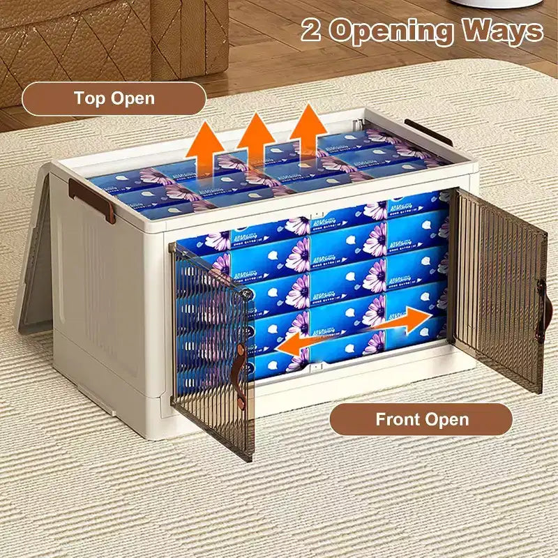 Acekool Boîtes de rangement empilables en plastique à 4 niveaux avec roulettes, 68 L Boîtes de rangement pliables avec portes translucides et loquets magnétiques