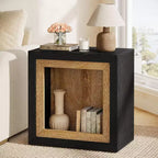 Lantine Wood End Table with Frame-Inspired Design, Rustic Cube Side Table for Living Room, Entrance, Black and Brown