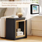 Table d'appoint Lantine Wood avec design inspiré d'un cadre, table d'appoint rustique en forme de cube pour le salon, l'entrée, noir et marron
