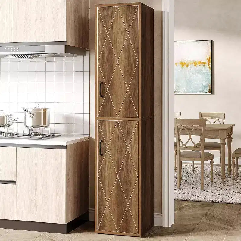 Lantine 75.39 Wood Storage Cabinet with 6 Shelves, Narrow Modern Cabinet with 2 Doors for Living Room, Kitchen, Bathroom