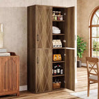 Lantine 75.39 Armoire de rangement en bois avec 6 étagères, Armoire moderne étroite avec 2 portes pour salon, cuisine, salle de bain