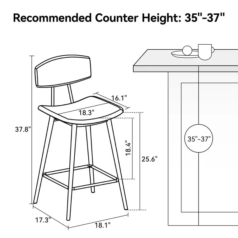 Tabourets de bar Dyonery hauteur comptoir, tabourets de bar en similicuir de 65 cm avec dossier, revêtement imperméable, cadre en métal robuste pour îlot de cuisine, gris rustique