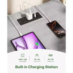 Table de chevet cannelée Marsail avec station de recharge, table de chevet réglable avec ports USB et CA, table d'appoint à 1 tiroir, finition grain de bois, chambre, gris