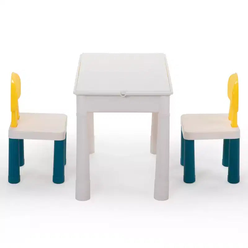 All-in-One Kids Activity Table and Chairs Set, Building Block Table with 100PCS DIY Blocks Toys, Dining Table Study Desk for Toddlers