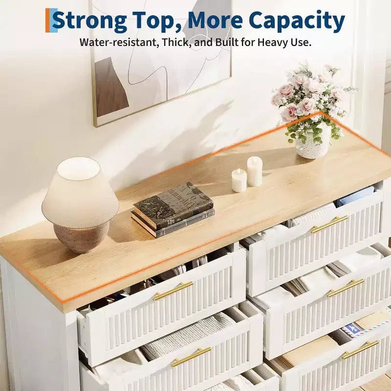 Commode cannelée pour chambre à coucher avec 6 tiroirs, commode moderne, commode en bois meuble TV, organisateur de rangement de vêtements pour salon, couloir