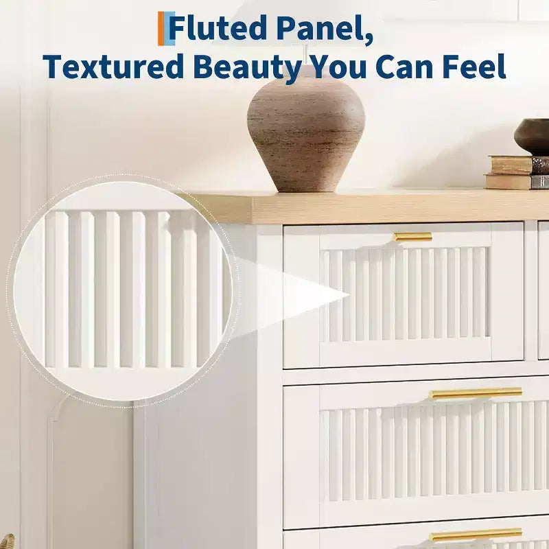 Commode cannelée pour chambre à coucher avec 6 tiroirs, commode moderne, commode en bois meuble TV, organisateur de rangement de vêtements pour salon, couloir