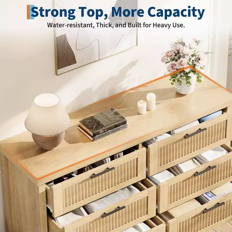 Commode cannelée pour chambre à coucher avec 6 tiroirs, commode moderne, commode en bois meuble TV, organisateur de rangement de vêtements pour salon, couloir