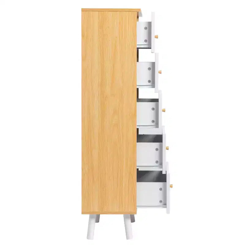 Commode Karl Home avec 5 tiroirs en MDF blanc, 50 cm de large