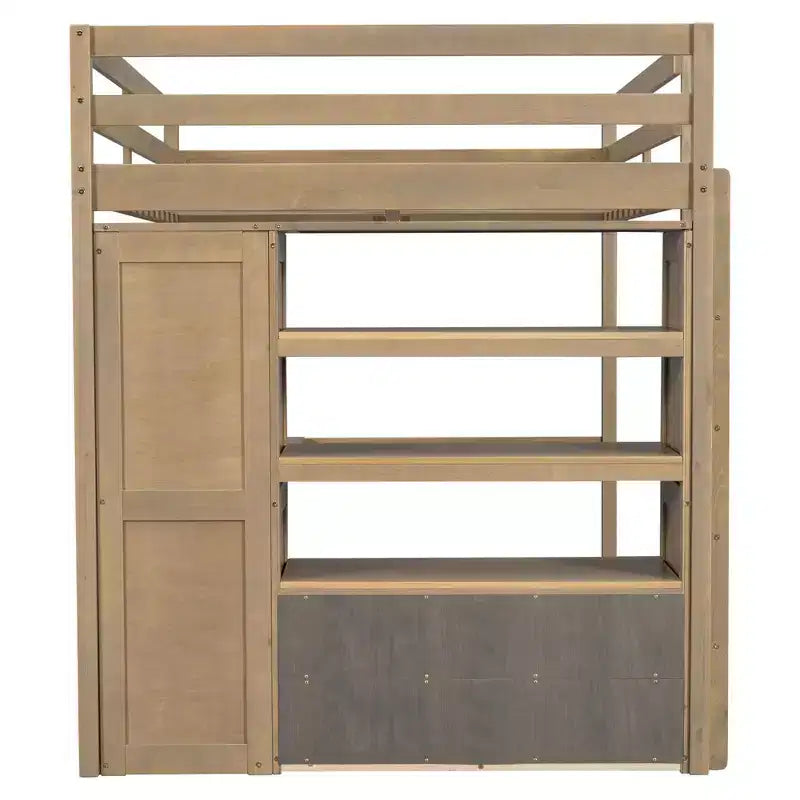 Lit mezzanine pleine grandeur avec armoire et bureau, lit mezzanine haut en bois avec tiroirs de rangement et étagères pour adultes, enfants et adolescents