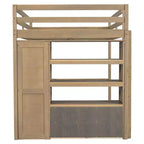 Lit mezzanine pleine grandeur avec armoire et bureau, lit mezzanine haut en bois avec tiroirs de rangement et étagères pour adultes, enfants et adolescents