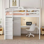 Lit mezzanine pleine grandeur avec armoire et bureau, lit mezzanine haut en bois avec tiroirs de rangement et étagères pour adultes, enfants et adolescents