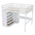 Lit mezzanine pleine grandeur avec armoire et bureau, lit mezzanine haut en bois avec tiroirs de rangement et étagères pour adultes, enfants et adolescents