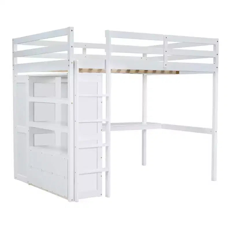 Lit mezzanine pleine grandeur avec armoire et bureau, lit mezzanine haut en bois avec tiroirs de rangement et étagères pour adultes, enfants et adolescents
