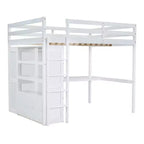 Lit mezzanine pleine grandeur avec armoire et bureau, lit mezzanine haut en bois avec tiroirs de rangement et étagères pour adultes, enfants et adolescents
