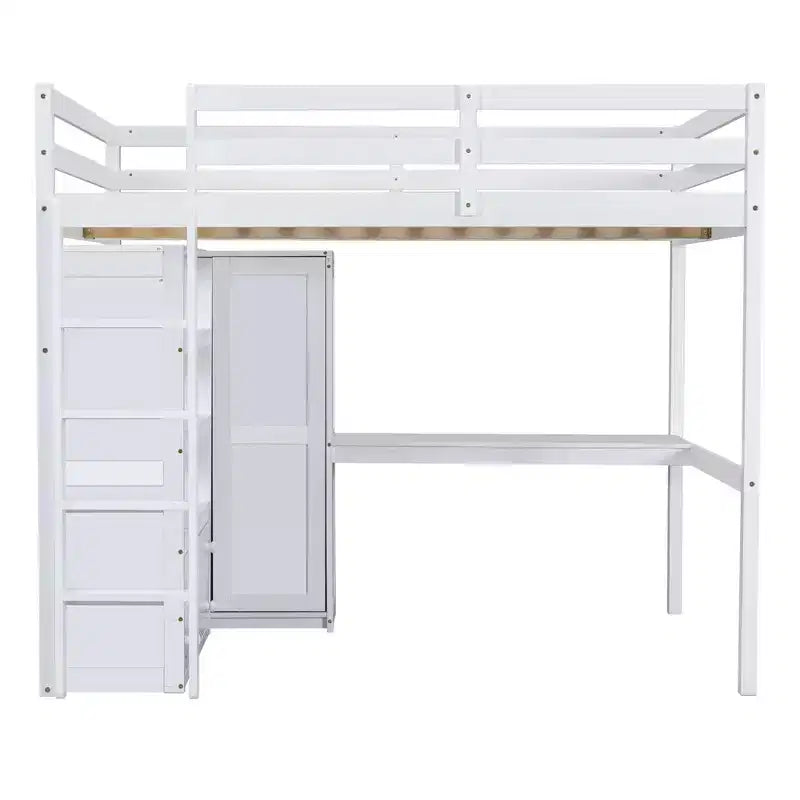 Lit mezzanine pleine grandeur avec armoire et bureau, lit mezzanine haut en bois avec tiroirs de rangement et étagères pour adultes, enfants et adolescents