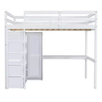 Lit mezzanine pleine grandeur avec armoire et bureau, lit mezzanine haut en bois avec tiroirs de rangement et étagères pour adultes, enfants et adolescents