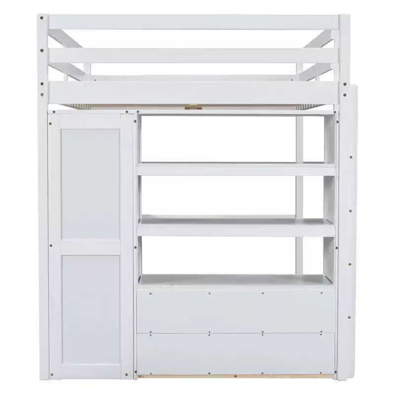 Lit mezzanine pleine grandeur avec armoire et bureau, lit mezzanine haut en bois avec tiroirs de rangement et étagères pour adultes, enfants et adolescents